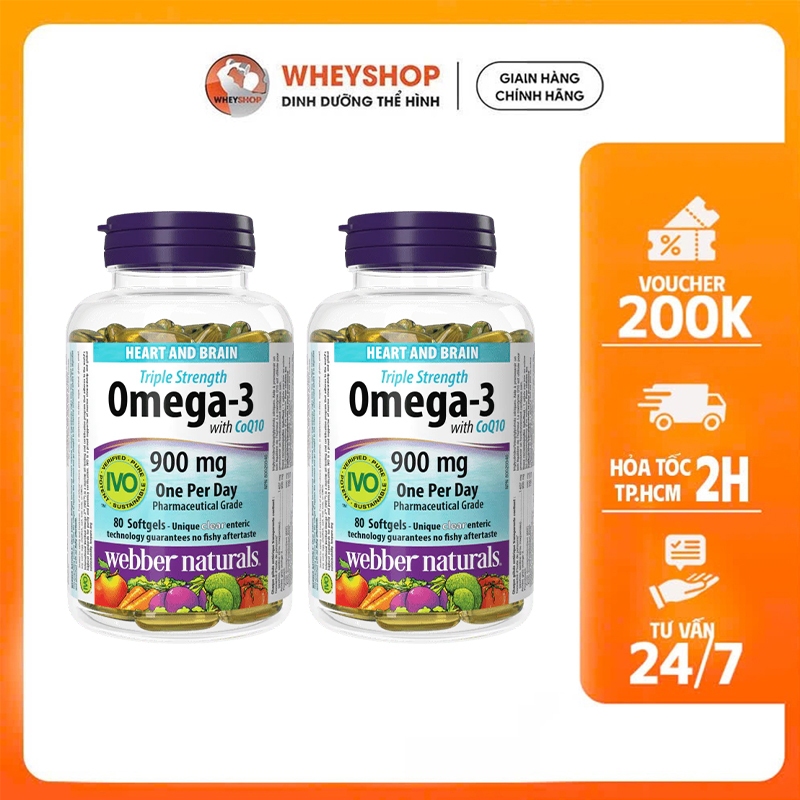 Viên uống bổ sung dầu cá - Combo 2 hũ Omega 3 Triple Strength With C0Q10 (80 viên) - WHEYSHOP HCM
