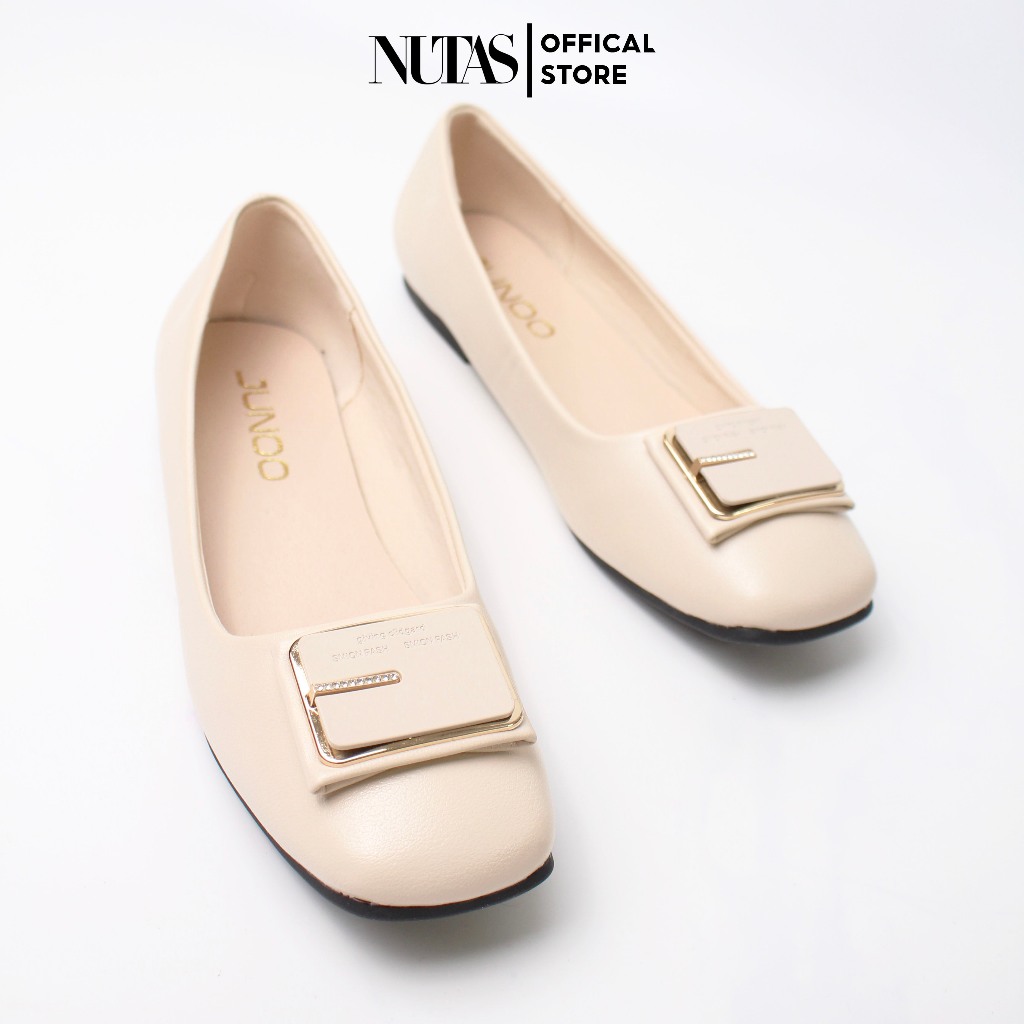 Giày Búp Bê Bệt Nữ Công Sở Đính Trang Trí Chữ G Đế 1p, Giày Mũi Vuông Đế Bằng Da Mềm Êm Chân NUTAS