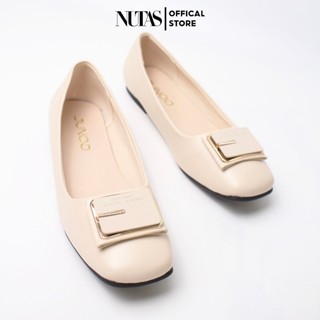 Giày Búp Bê Bệt Nữ Công Sở Đính Trang Trí Chữ G Đế 1p, Giày Mũi Vuông Đế Bằng Da Mềm Êm Chân NUTAS