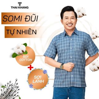 Áo sơ mi đũi nam tay ngắn trung niên THÁI KHANG siêu mát form rộng cho người lớn tuổi caro ATK12