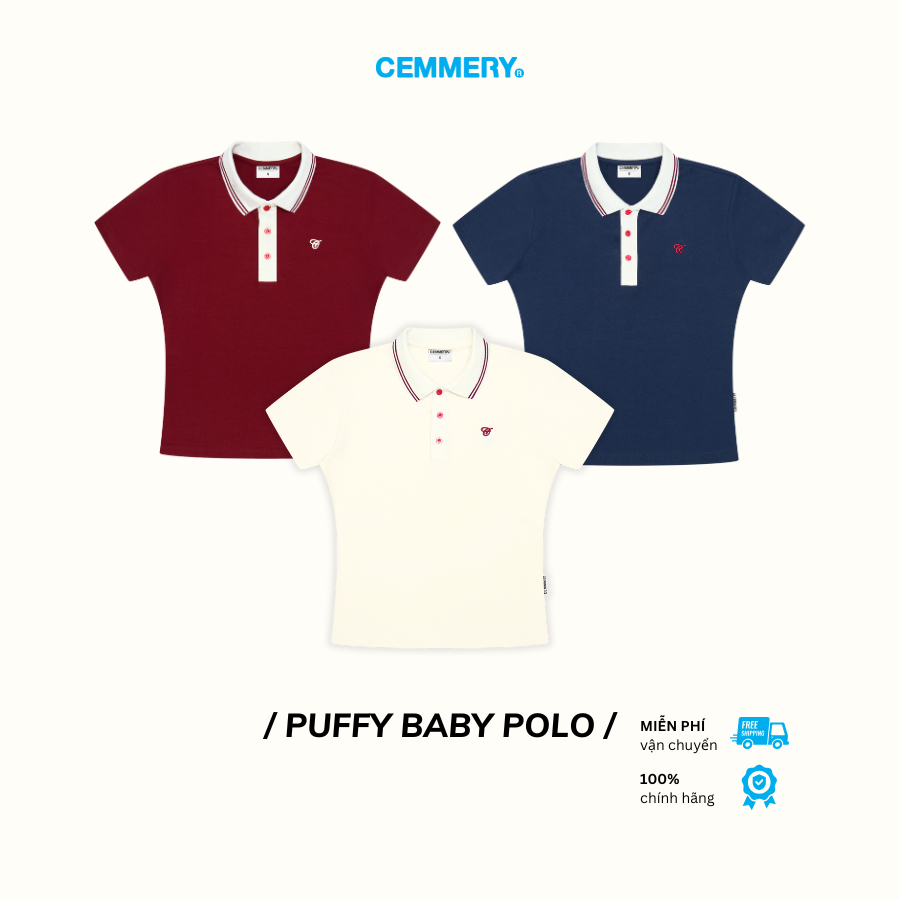 Áo Baby Polo CEMMERY Local Brand Puffy Áo Polo Nữ Tay Ngắn Cotton 2 Chiều Logo Thêu Nổi Khối 3 Màu | BigBuy360 - bigbuy360.vn