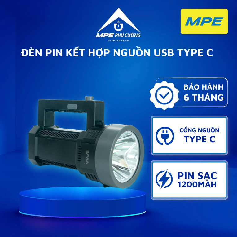 (CHÍNH HÃNG) MPE - Đèn pin đa năng 1 bóng 3W Tích hợp đầu ra nguồn USB Type C Chính hãng MPE Phú Cườ