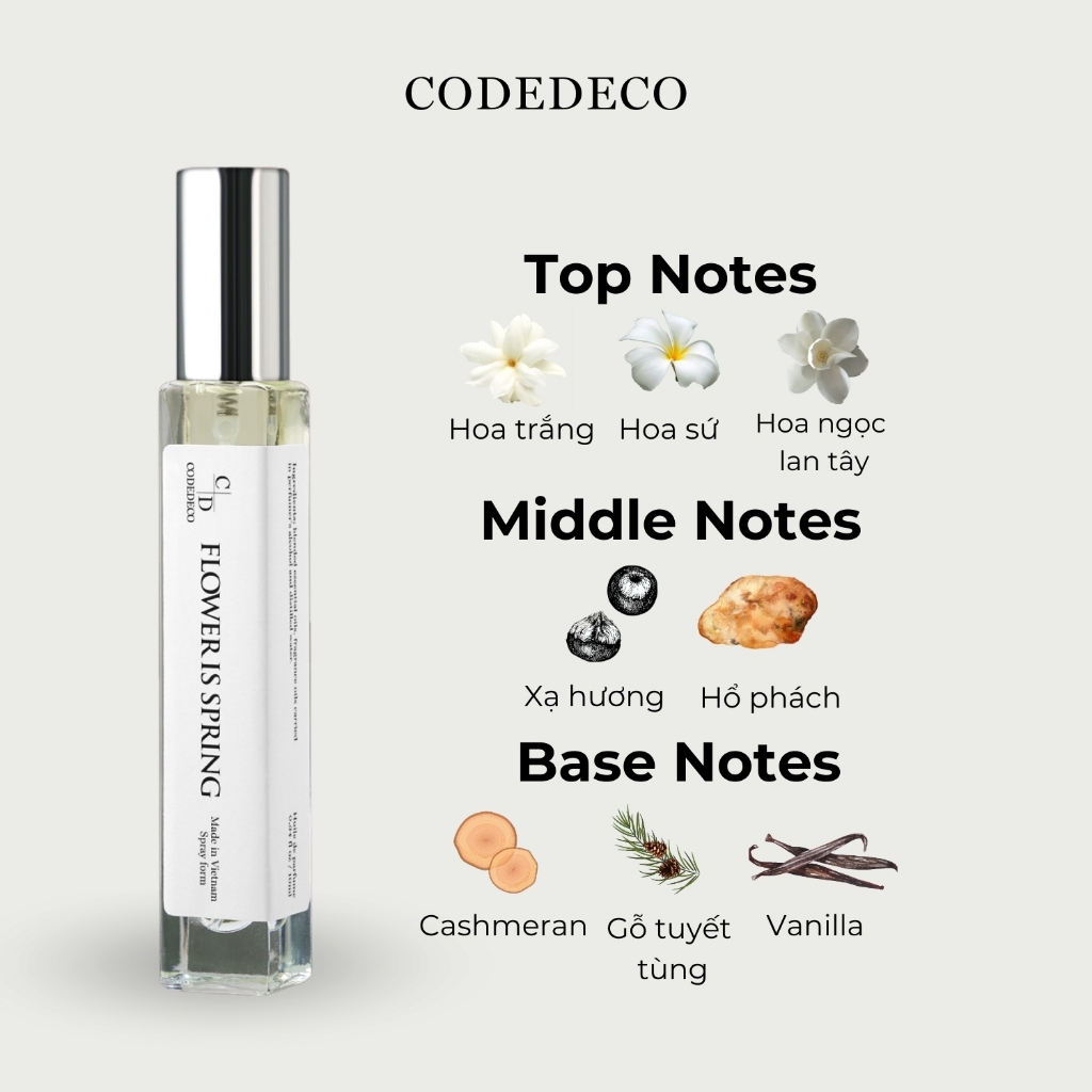 Tinh dầu thơm nữ CODEDECO Flower Is Spring 10ml dạng xịt - Sang trọng, Tinh tế, Quyến rũ | BigBuy360 - bigbuy360.vn