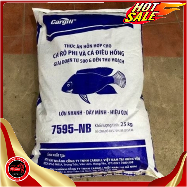 [BAO 25KG]01 BAO THỨC ĂN CÁ CARGILL 7595 viên 4ly (GIAO HCM) CHO CÁ ĂN HOĂC CÂU CÁ-20% ĐẠM-CÁM cá 75