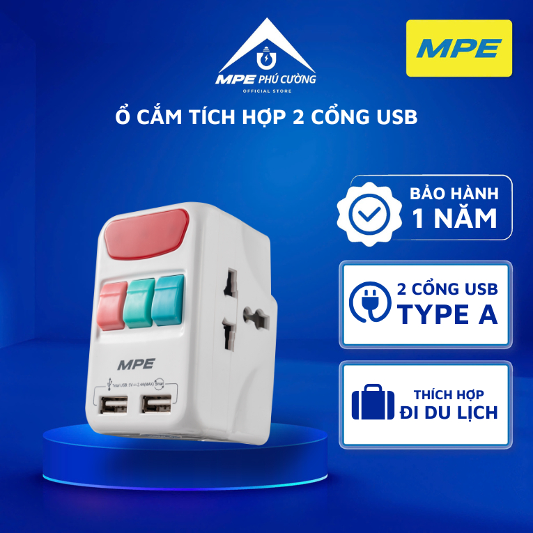 (CHÍNH HÃNG) MPE - Ổ cắm du lịch đa năng 3 dạng phích cắm nhỏ gọn tiêu chuẩn Châu Âu Chính hãng MPE 