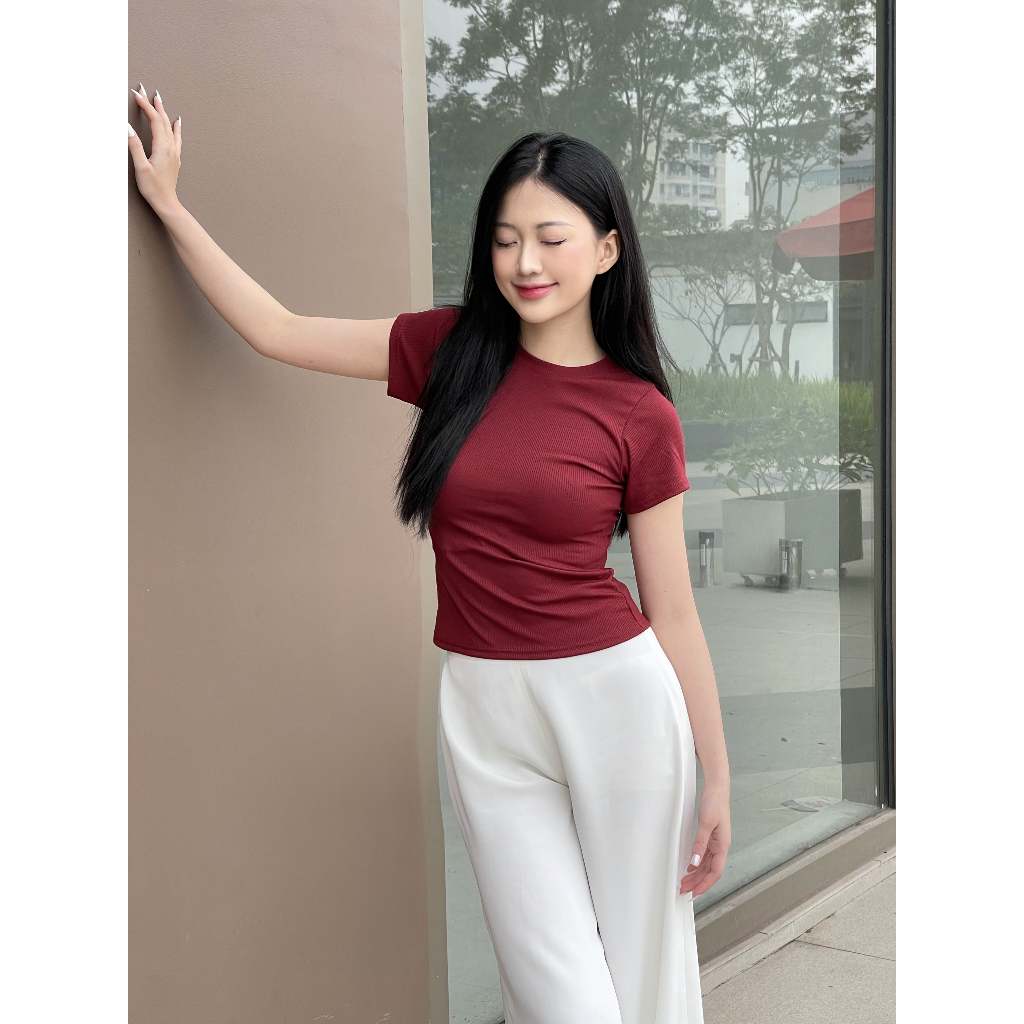 Áo ôm body nữ ngắn tay cổ tròn Gumee, áo thun nữ baby tee thắt eo thun gân lạnh cộc tay co giãn -GTL | BigBuy360 - bigbuy360.vn