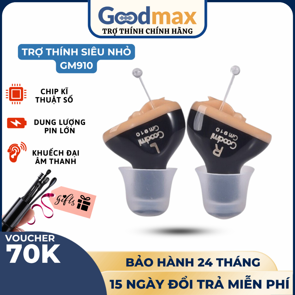 Máy Trợ Thính Không Dây Siêu Nhỏ GOODMAX GM-910 [BẢO HÀNH 24 THÁNG] Tai Nghe Trợ Thính Tự Động Xử Lý