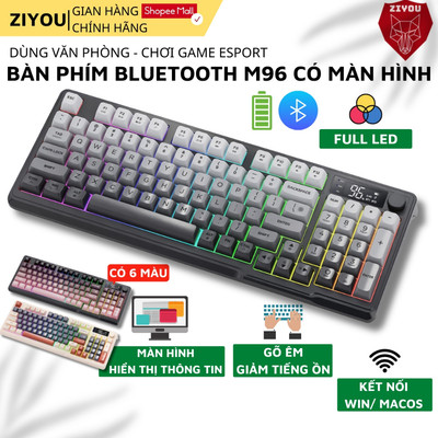 Bàn Phím Không Dây Free Wolf M96 -  Tích Hợp Màn Hình, Núm Xoay, Gõ Êm Giảm Ồn, Dung Lượng Pin Lớn