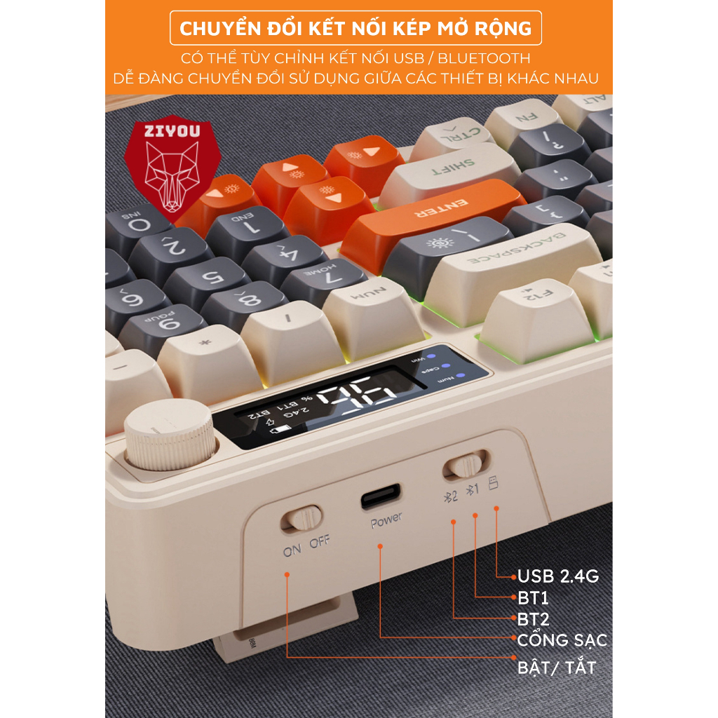Bộ Bàn Phím Và Chuột Bluetooth Không Dây Ziyou M96 Gaming LED Màn Hình Núm Xoay Kết Nối Đa Năng | BigBuy360 - bigbuy360.vn