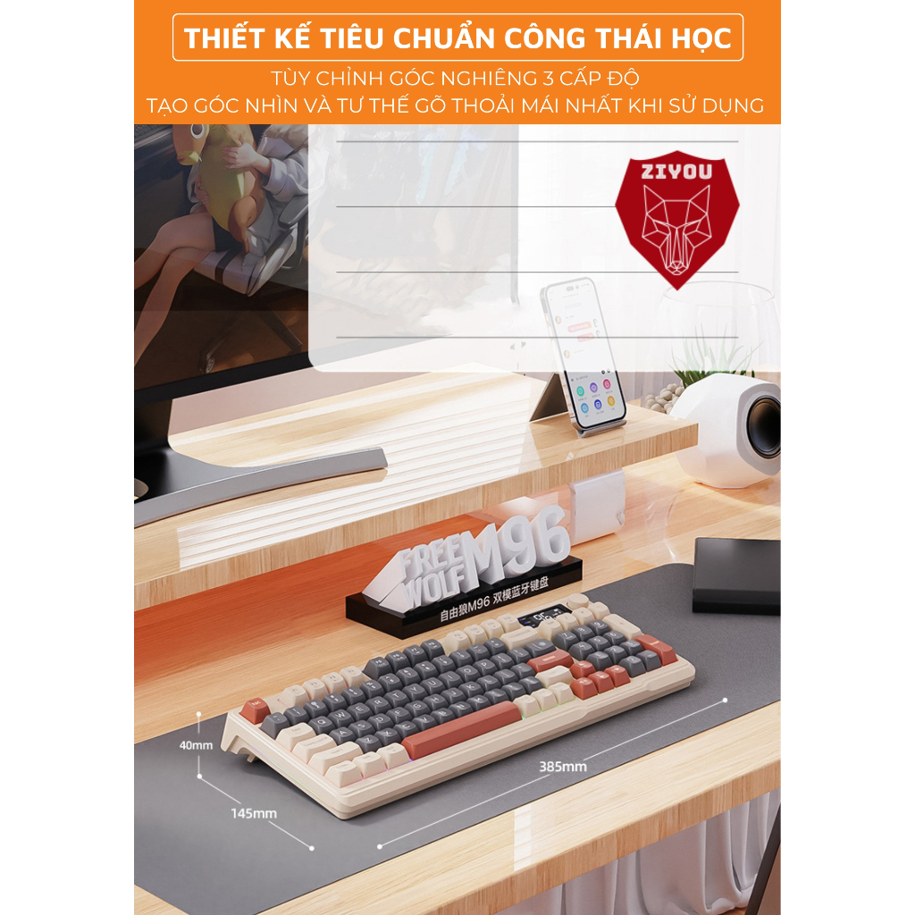 Bộ Bàn Phím Và Chuột Bluetooth Không Dây Ziyou M96 Gaming LED Màn Hình Núm Xoay Kết Nối Đa Năng | BigBuy360 - bigbuy360.vn