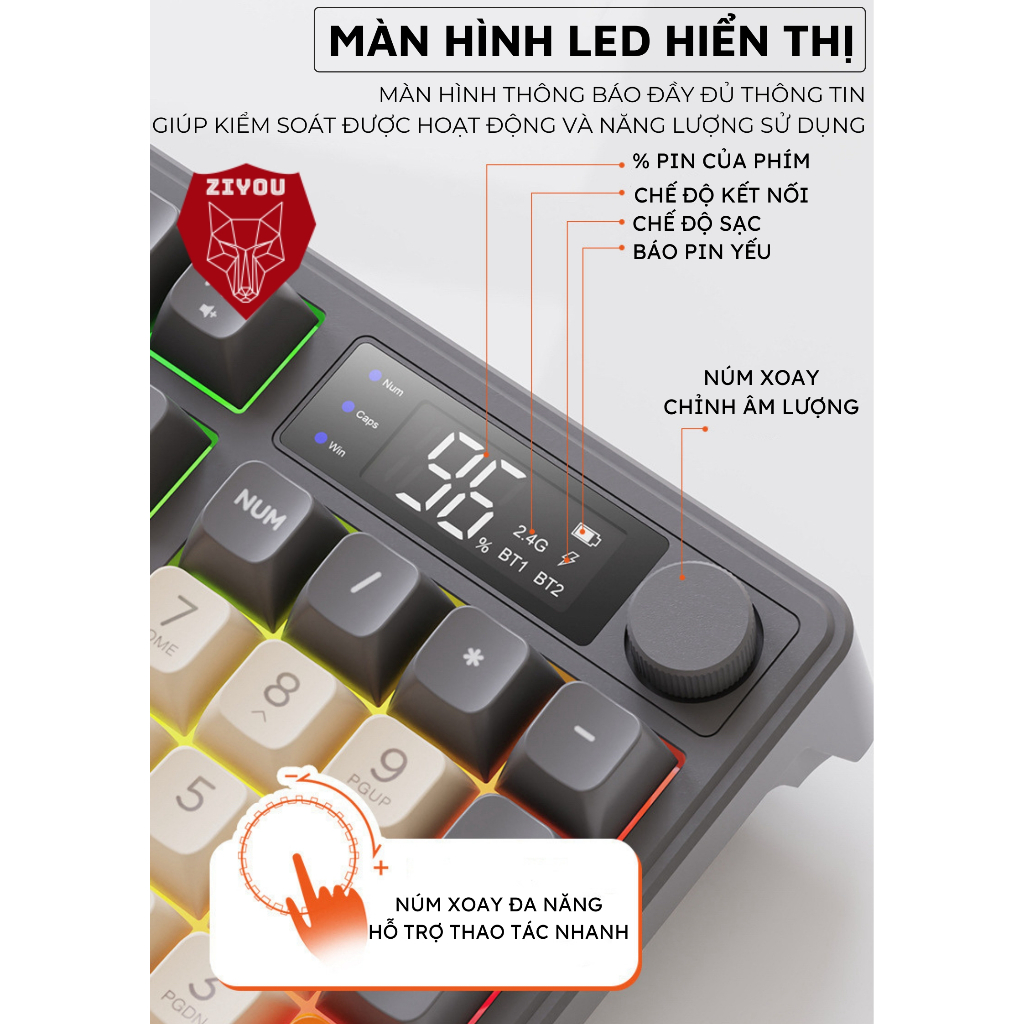 Bộ Bàn Phím Và Chuột Bluetooth Không Dây Ziyou M96 Gaming LED Màn Hình Núm Xoay Kết Nối Đa Năng | BigBuy360 - bigbuy360.vn