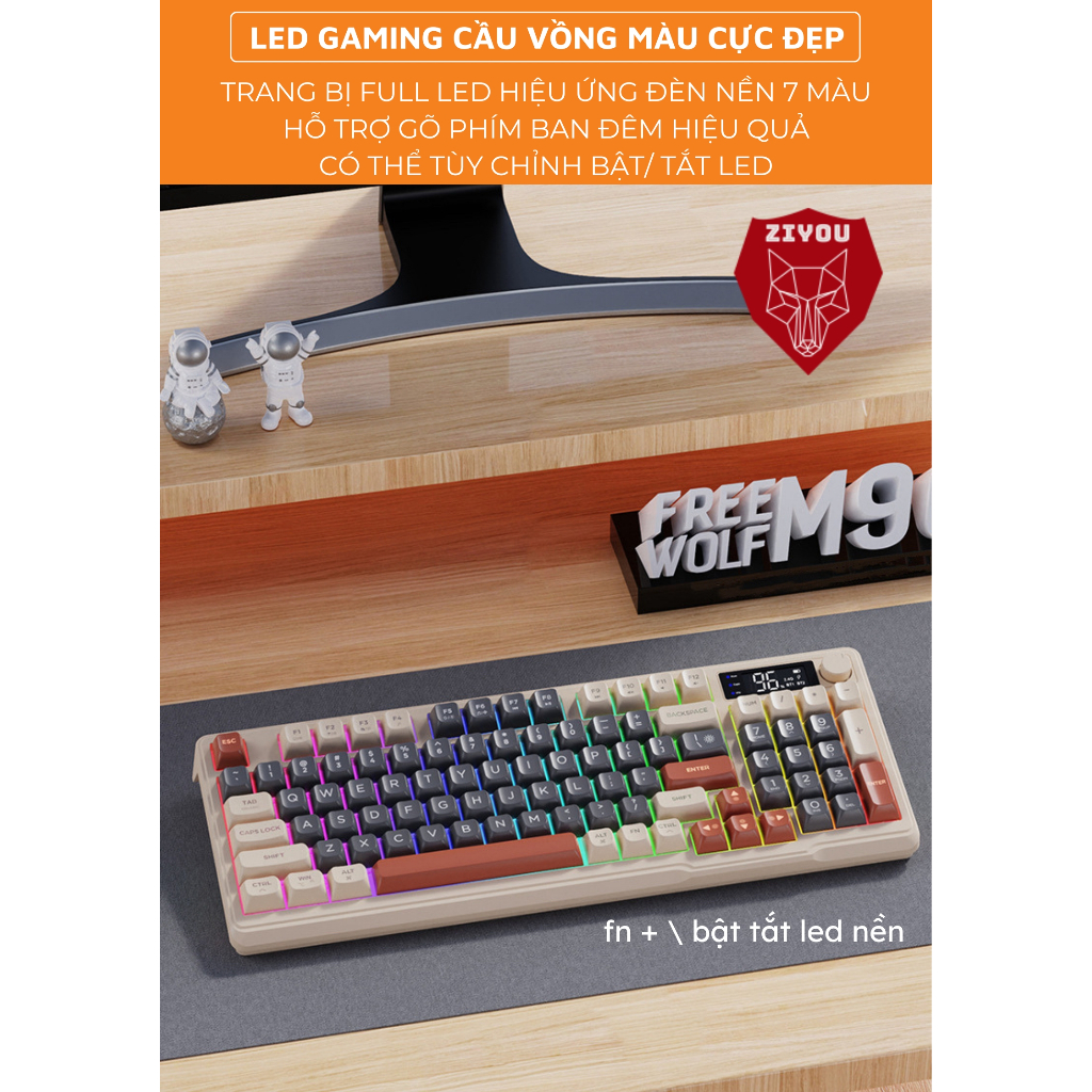 Bộ Bàn Phím Và Chuột Bluetooth Không Dây Ziyou M96 Gaming LED Màn Hình Núm Xoay Kết Nối Đa Năng | BigBuy360 - bigbuy360.vn