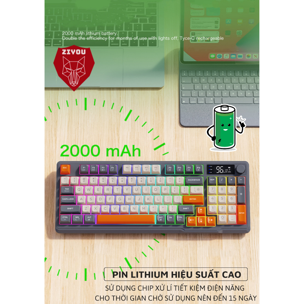 Bộ Bàn Phím Và Chuột Bluetooth Không Dây Ziyou M96 Gaming LED Màn Hình Núm Xoay Kết Nối Đa Năng | BigBuy360 - bigbuy360.vn