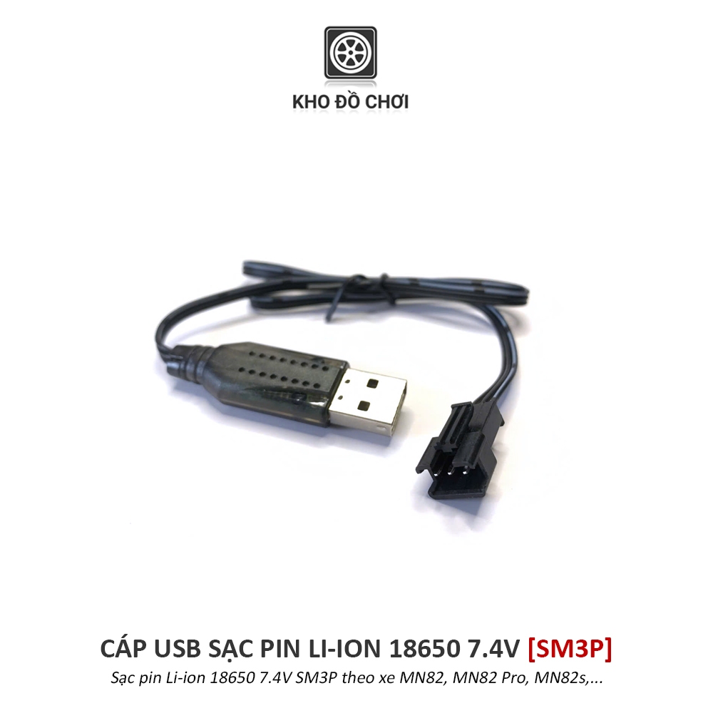 Cáp USB sạc pin Li-ion 18650 7.4V (SM 3P) - Sạc pin xe MN82, MN82pro, MN82s,...