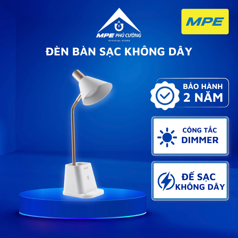 (CHÍNH HÃNG) MPE - Đèn bàn đa năng điều chỉnh độ sáng tich hợp đế sạc không dây Chính hãng MPE Phú C