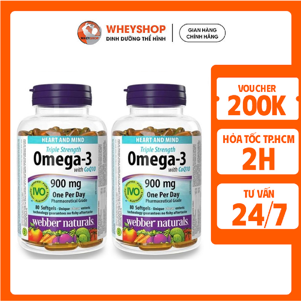 Viên uống bổ sung dầu cá - Combo 2 hũ - Omega 3 Triple Strength With C0Q10 (80 viên) - WHEYSHOP VN