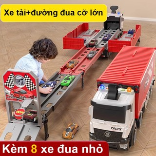  Đồ chơi xe tải container siêu to kết hợp đường đua cầu trượt kèm 14 xe ô tô nhỏ cao cấp giá rẻ đồ chơi ô tô cho trẻ em 