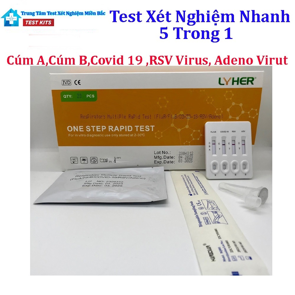 Test Xét Nghiệm Nhanh 5 Trong 1 Cúm A, Cúm B, Covid19, RSV Virus, Adeno Virus LYHER