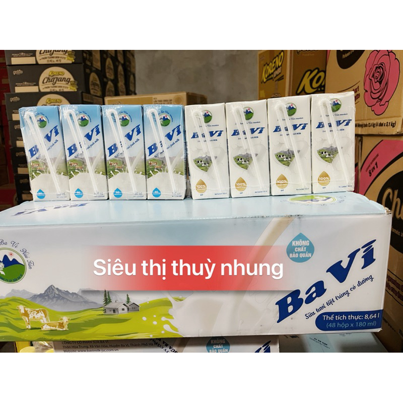 Thùng 48 hộp Ba Vì Sữa Tươi Có Đường   ít đường  180ml 