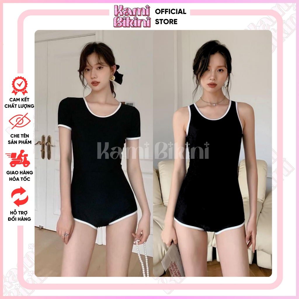 Bikini 1 mảnh màu đen che khuyết điểm, Đồ bơi nữ liền mảnh cài khóa sau khoét lưng màu đen viền trắng - Mã SW04 SW05 | BigBuy360 - bigbuy360.vn