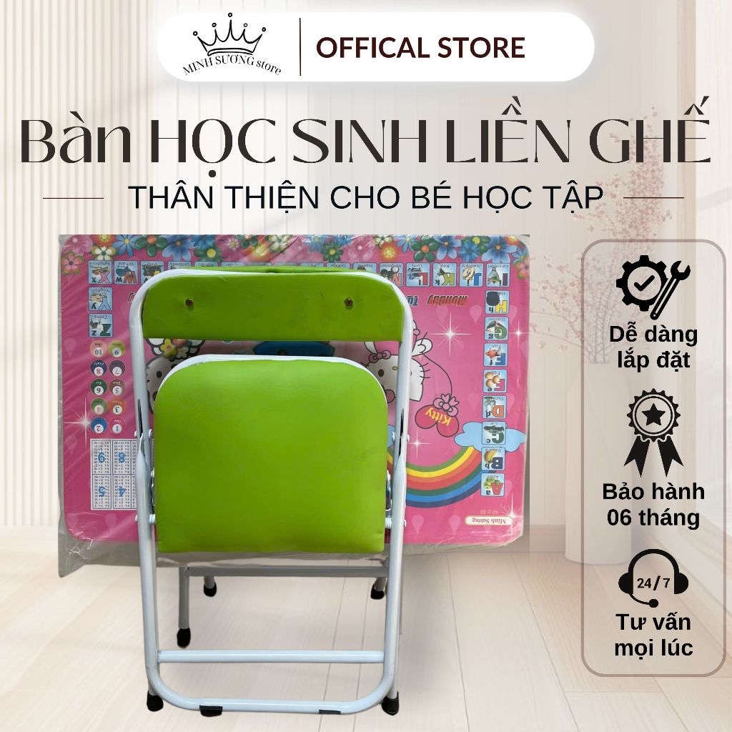 Bộ bàn ghế học sinh gấp gọn thông minh, bộ bàn ghế gấp gọn bằng gỗ hoạ tiết đáng yêu cho bé MINHSUON