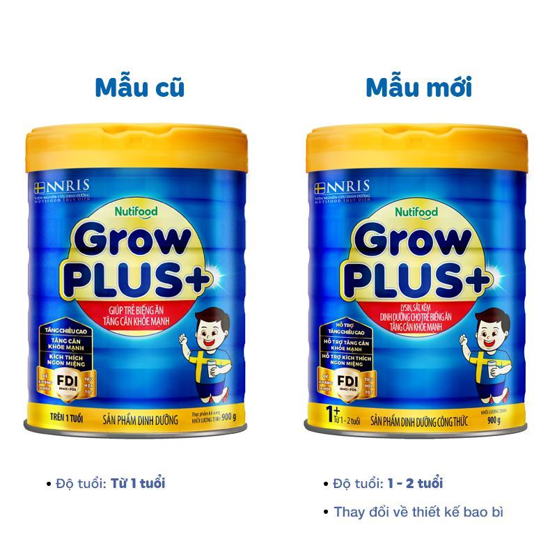 Sữa bột GrowPlus xanh Nutifood 900G - Số 1+ và 2+