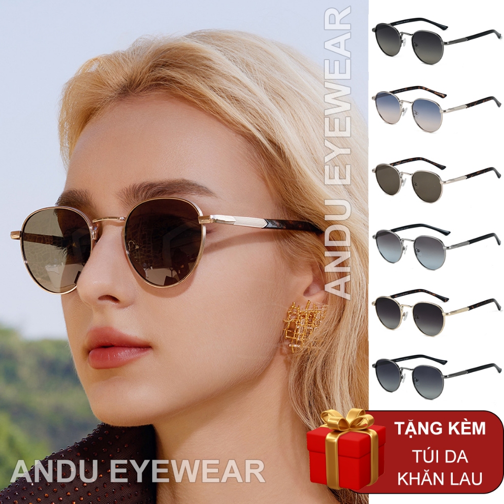 Kính râm mát thời trang nam nữ AnDu chống UV400 phân cực dáng tròn TITAN cao cấp 33216