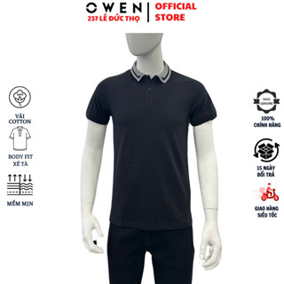 Áo thun cổ bẻ OWEN APV231344 polo nam ngắn tay Màu đen vải cotton mềm mại cao cấp phông dáng body fit trẻ trung