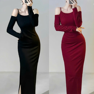Đầm umi 2 màu basic đỏ đen dự tiệc dáng dài cho các nàng A2439