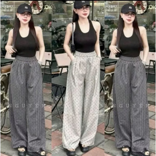  Quần Ống Suông Nữ Quần Ống Rộng Kẻ Họa Tiết Kẻ Tim Chất Vải Gold Hàn siêu Tôn Dáng   Có Túi Hông  