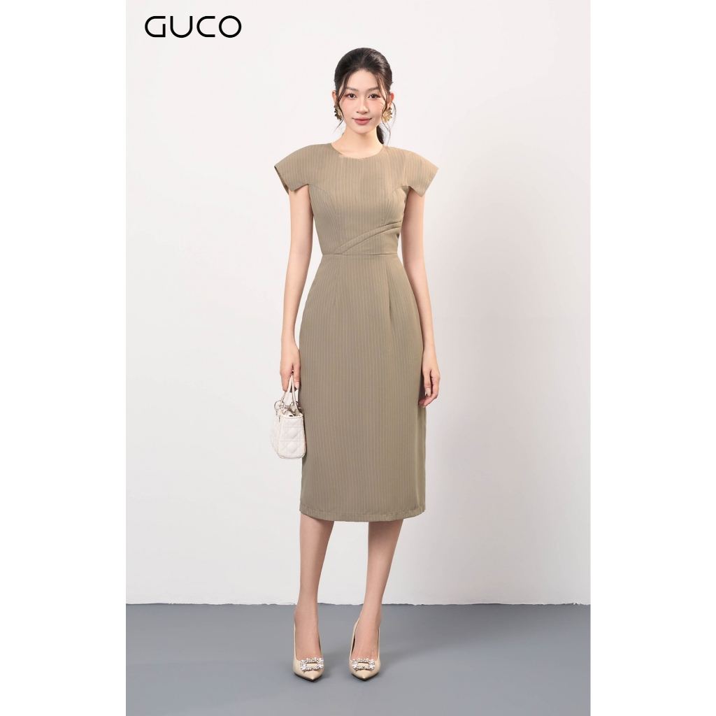 GUCO - Đầm Sọc Dáng A Tay Liền - Nâu 4838