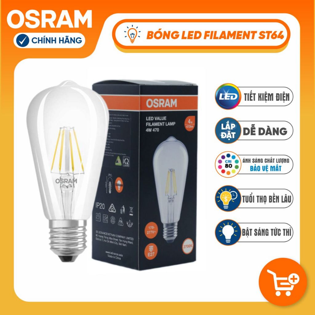[Chính Hãng] Bóng Đèn LED Filament OSRAM ST64 4W 2700K E27 - Cổ Điển, Ánh Sáng Vàng, Tiết Kiệm Điện