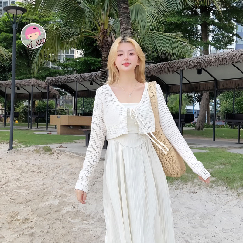 Áo khoác lưới cardigan thắt nơ xixeoshop - v470 | BigBuy360 - bigbuy360.vn