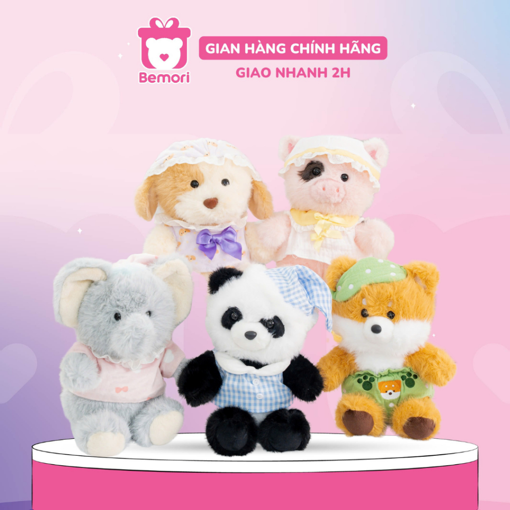 Gấu bông thú baby Bemori thú nhồi bông mặc áo váy 23cm mềm mịn cao cấp