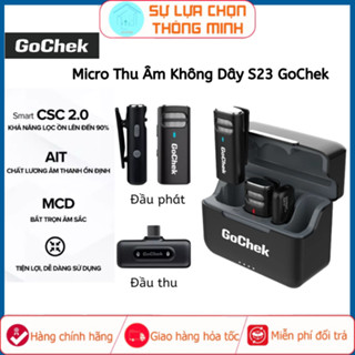  Micro Thu Âm Không Dây S23 GoChek Kèm Dock sạc lọc tạp âm khi live quay video  ghi âm cho điện thoại máy tính 