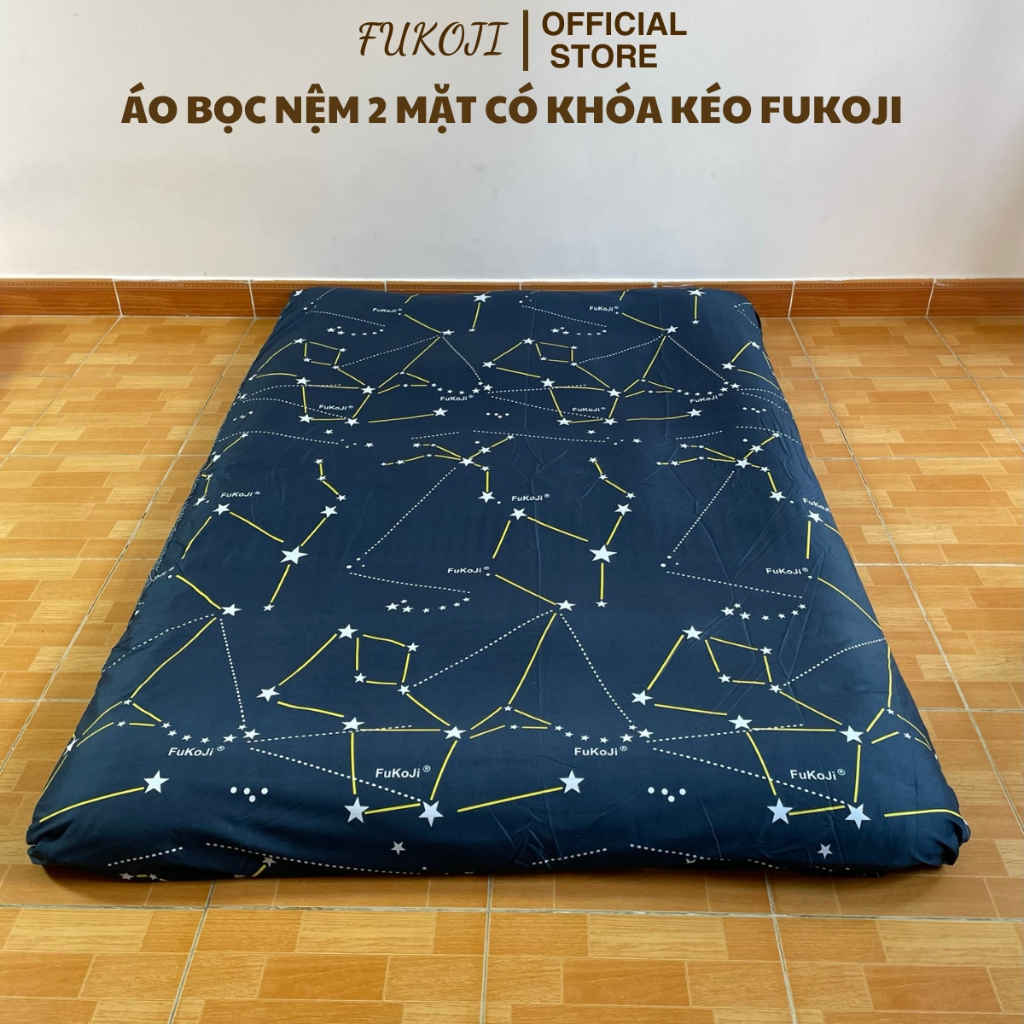 Vỏ Bọc Nệm Topper 2 Mặt Có Khóa Kéo FuKoJi, Kích Thước 1mx2m, 1m2x2m, 1m4x2m, 1m6x2m, 1m8x2m