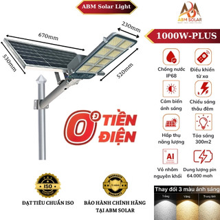   1000w-PLUS   Đèn Đường Năng Lượng Mặt Trời Tấm Pin Mono Đổi 3 Màu LED Nhôm Đúc Nguyên Khối 