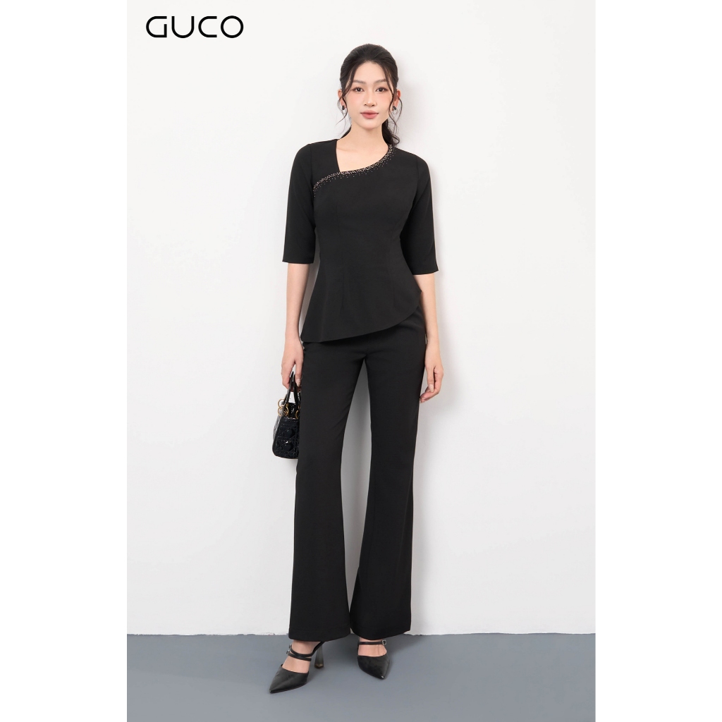 GUCO - Quần Công Sở Ống Loe Ly Gân - Đen QD195