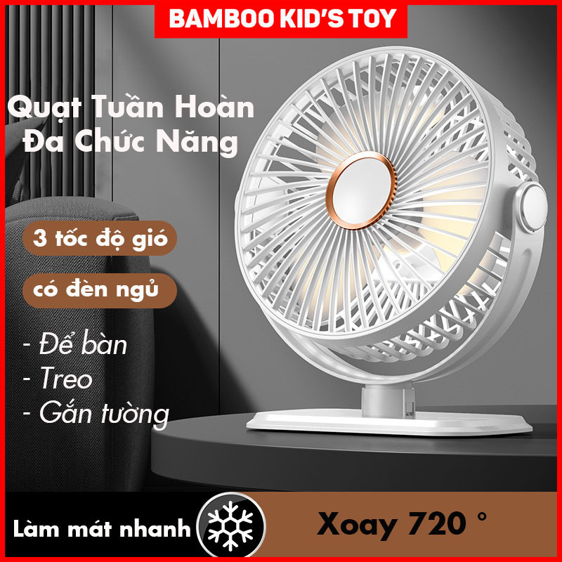 Quạt Mini Để Bàn Bamboo, Quạt Tích Điện Để Bàn 3 Tốc Độ Gió Có Thể Để Bàn, Treo Nôi Cho Bé