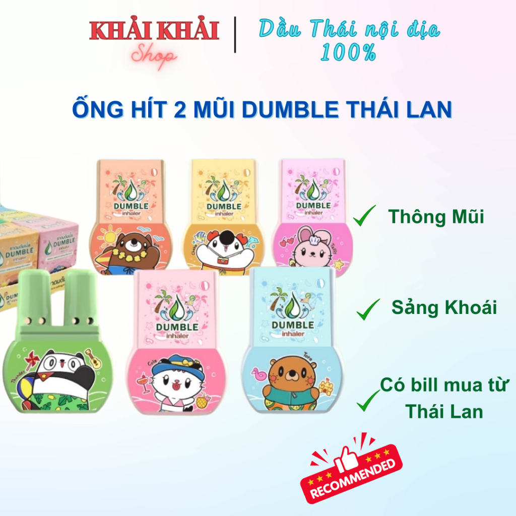 Ống hít 2 mũi Dumble Inhaler - thông mũi sảng khoái dài lâu, ống hít thông mũi Thái Lan Khải Khải Sh