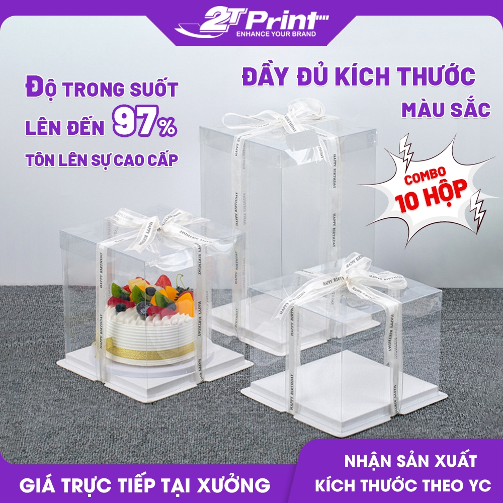  Combo 10 Hộp Mica Vuông Trong Suốt Đựng Bánh Kem Sinh Nhật Hoa Gấu Quà Tặng  Không Kèm Ruy Băng  