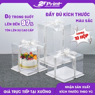 Combo 10 Hộp Mica Vuông Trong Suốt Đựng Bánh Kem, Sinh Nhật, Hoa, Gấu, Quà Tặng (Không Kèm Ruy Băng)