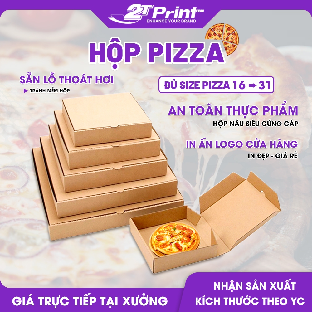 Hộp Pizza Đủ Size 16 19 21 23 25 27 31 Đựng Bánh Pizza Chuyên Nghiệp Cho Cửa Hàng, Đựng Thức Ăn, Mẹt Gà, Có Lỗ Thoát Hơi