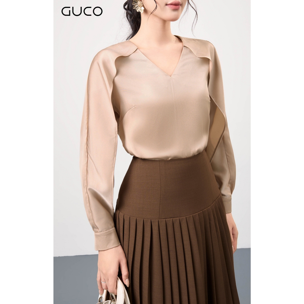 GUCO - Áo Lụa Tay Dài Nữ Hoàng - Nâu A583