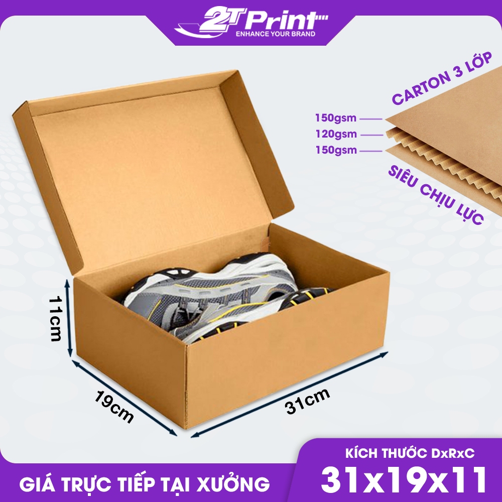 Hộp Giấy Carton Đựng Giày, Size 31x19x11 (cm) Màu Nâu & Trắng, Dùng Đóng Gói Giày Nam Nữ, Quà Tặng, Túi Xách