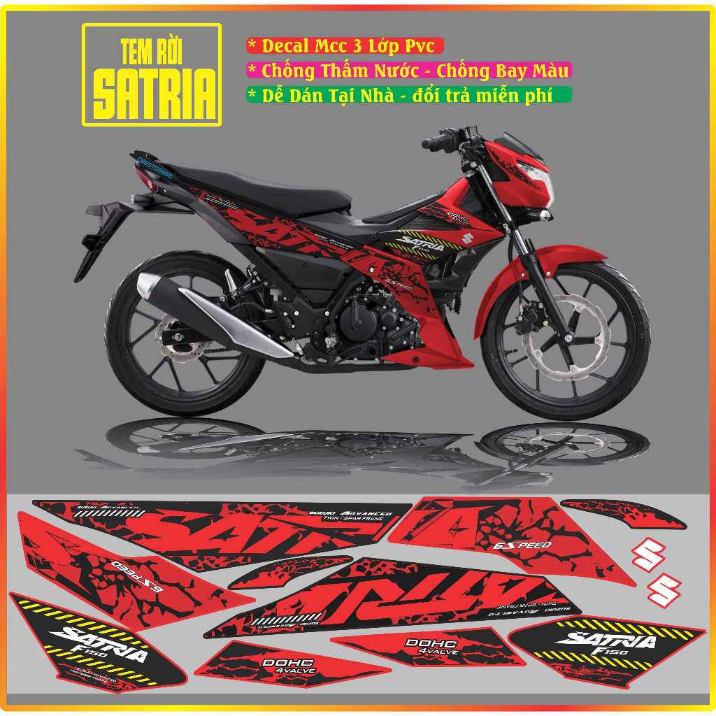 Tem Rời Xe raider satria FI Tem Chế Satria Raider Mẫu Zin Đỏ đen Đủ màu Decal 3Lớp