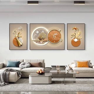  Bộ 3 Tranh Tráng Gương Có ĐỒNG HỒ " HƯƠU TÀI LỘC " Decor Phòng Khách Phòng Ngủ. 