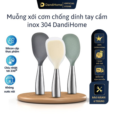 Muỗng xới cơm giảm bám dính, silicon chịu nhiệt 230 độ, tay cầm inox 304 DandiHome
