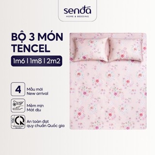 Bộ ga gối 3 món Lụa Tencel Sen Đá Home Bedding cao cấp họa tiết, set 2 vỏ gối, 1 ga giường bo chun 1m6 1m8 2m 2m2