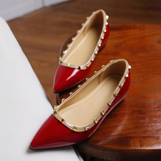 Giày Búp Bê Độn Đế Nữ 5cm Da Bóng Viền Đinh Thời Trang